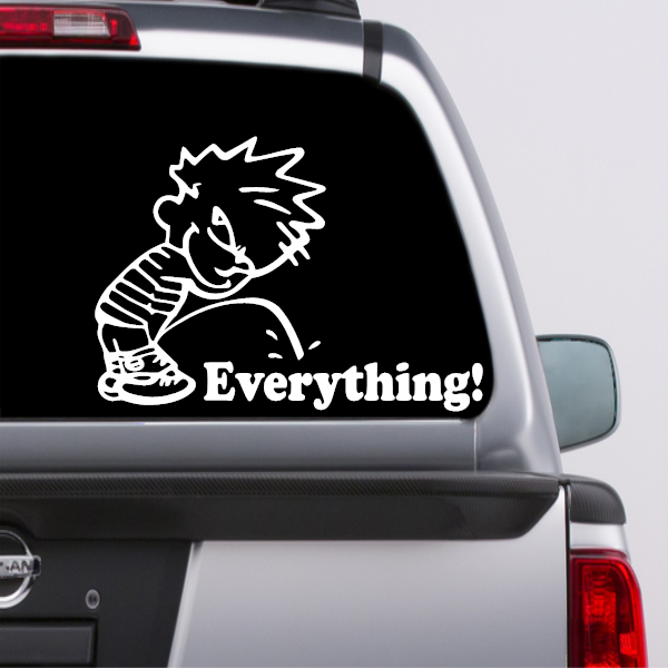 Calvin pee on piss on decals for sale.